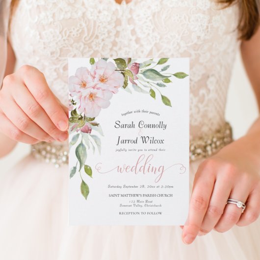 Blumenrosa Hochzeitsfeier Einladung