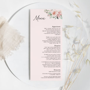 Blumenrosa Hochzeitsmenü Menükarte