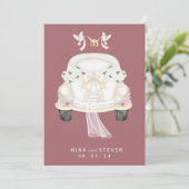 Blumenrosa Hochzeitswagen Save The Date (Stehend Vorderseite)