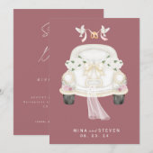 Blumenrosa Hochzeitswagen Save The Date (Vorne/Hinten)