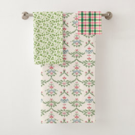 Blumenrosa Hütte Gartenmuster Badhandtuch Set