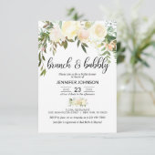 Blumenrosa Ivory Brunch & Bubbly Brautparty Einladung (Stehend Vorderseite)