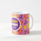 Blumenrosa Jesus Lieben Sie Kaffee Tasse (VorderseiteRechts)