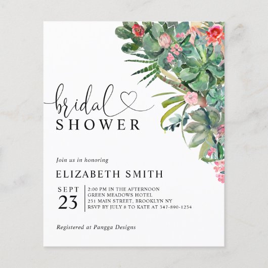 Blumenrosa Kaktus Haushalt Bridal Dusche Einladung (Vorderseite)