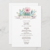Blumenrosa Kaktus & Sukkulent. Botanische Hochzeit Menükarte (Vorne/Hinten)