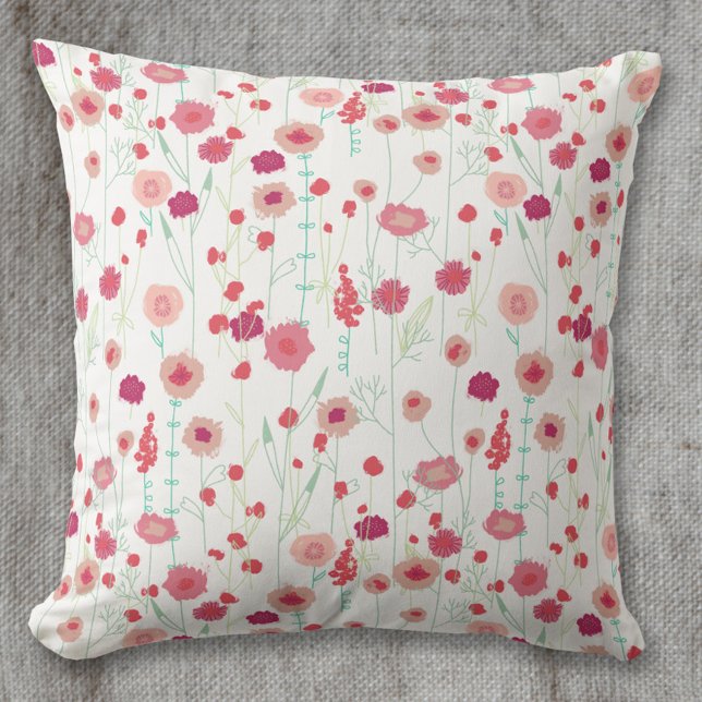 Blumenrosa Kissen (Pink red and white loose floral painting art throw pillow)