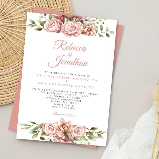 Blumenrosa Korallenhochzeit Einladung