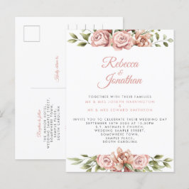Blumenrosa Korallenhochzeit Einladung Postkarte