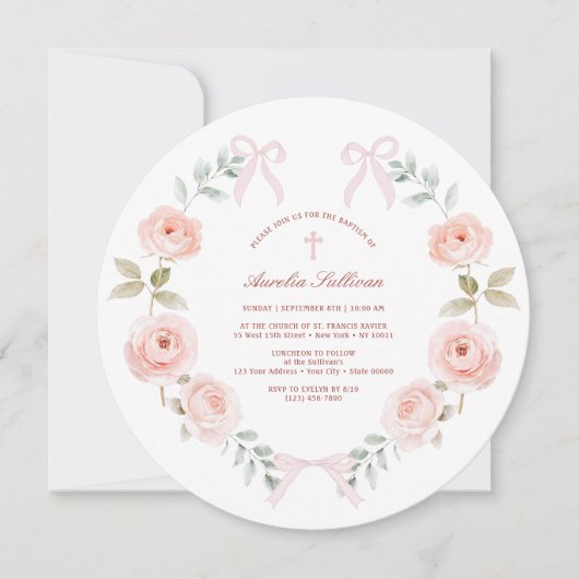 Blumenrosa-Krautaufe Einladung (Vorderseite)