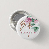 Blumenrosa Kupfertypografie-Brautparty Button (Vorne & Hinten)