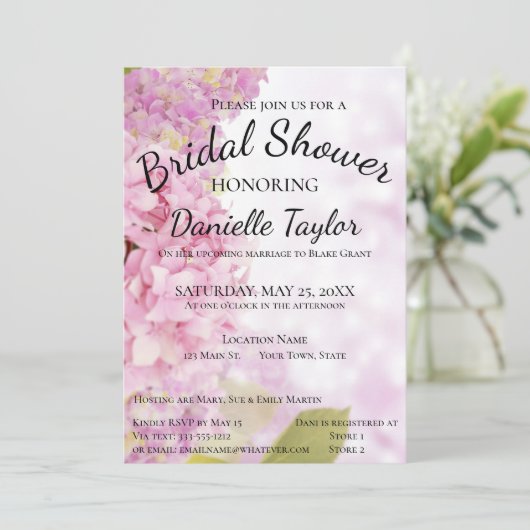 Blumenrosa, Lavendel Hydrangea Brautparty Invi Einladung (Stehend Vorderseite)