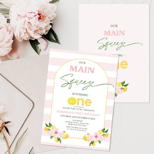 Blumenrosa Lemon Hauptpresse 1. Geburtstag Einladung