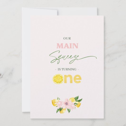 Blumenrosa Lemon Hauptpresse 1. Geburtstag Einladung (Rückseite)
