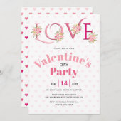 Blumenrosa LIEBE Herz Valentinstag Party Einladung (Vorne/Hinten)