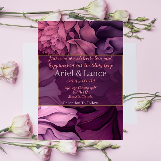 Blumenrosa Lila botanische Hochzeitseinladung Einladung