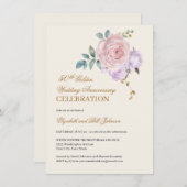 Blumenrosa Lila Gold 50. Hochzeitstag Einladung (Vorne/Hinten)
