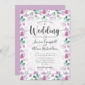 Blumenrosa Lila Hochzeitsfeier Einladung (Vorne/Hinten)