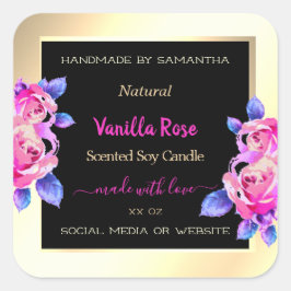 Blumenrosa, Lila-Schwarz- und Goldmarken Quadratischer Aufkleber