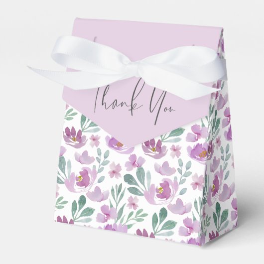 Blumenrosa Lila Wasserfarbenhochzeit Vielen Dank Geschenkschachtel (Vorderseite)
