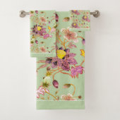 Blumenrosa/Mauve auf der Seite Grün Badhandtuch Set (Insitu)