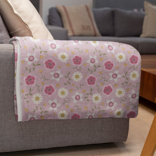 Blumenrosa Moderne Dianthus & Daisy Hand Gezeichne Fleecedecke