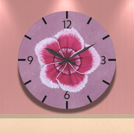 Blumenrosa Moderne Dianthus handGezeichnet Große Wanduhr