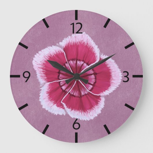 Blumenrosa Moderne Dianthus handGezeichnet Große Wanduhr (Vorderseite)