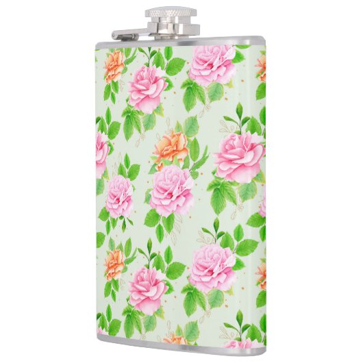 Blumenrosa-Muster-2367 Flachmann (Links)