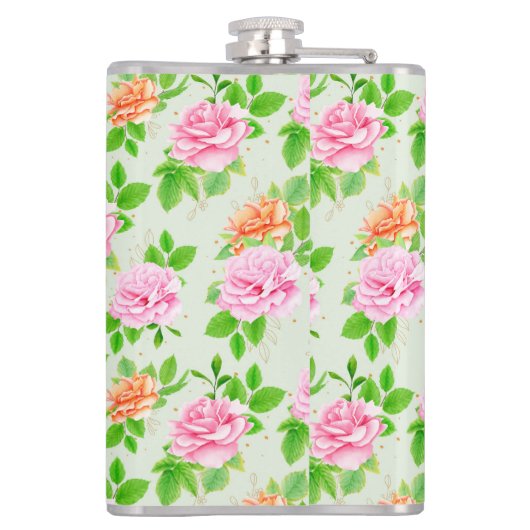 Blumenrosa-Muster-2367 Flachmann (Rückseite)