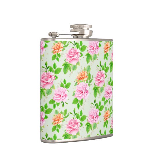 Blumenrosa-Muster-2367 Flachmann (Rechts)