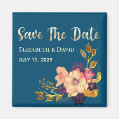Blumenrosa Navy Blue Save the Date Einladung Magnet (Vorne)