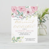 Blumenrosa-Peonie und Gold-Kalligrafie-Rente Einladung (Stehend Vorderseite)