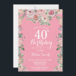 Blumenrosa Peonies 40. Geburtstagsfeier Einladung<br><div class="desc">Blumenrosa Peonies 40. Geburtstag Einladung für Frauen. Aquarellfarbene Blume Elegante rosa Rose und Peony Blume. Erwachsener zum Geburtstag. Rosa Hintergrund. 13. 15. 16. 18. 20. 21. 30. 40. 50. 60. 70. 80. 90. 100. Jedes Alter. Für weitere Anpassungen klicken Sie bitte auf die Schaltfläche "Anpassen" und verwenden Sie unser Designwerkzeug,...</div>