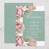 Blumenrosa-Peonies-Hochzeit Einladung (Vorne/Hinten)