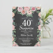 Blumenrosa Peonies Überraschung 40. Geburtstag Einladung (Stehend Vorderseite)