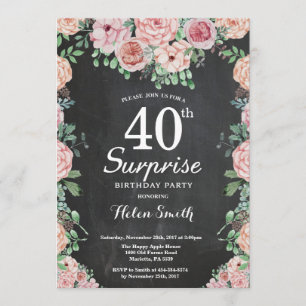 Blumenrosa Peonies Überraschung 40. Geburtstag Einladung