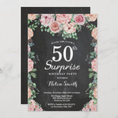 Blumenrosa Peonies Überraschung 50. Geburtstag Einladung (Vorne/Hinten)