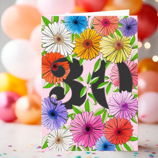 Blumenrosa Personalisiert 30. Geburtstag Karte