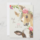 Blumenrosa Pony & Cow Babydusche Einladung (Vorderseite)