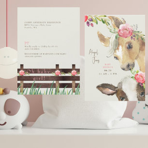 Blumenrosa Pony & Cow Babydusche Einladung