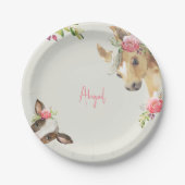 Blumenrosa Pony & Cow Babydusche Pappteller (Vorderseite)