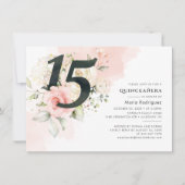 Blumenrosa Quinceanera 15. Geburtstag Wasserfarbe Einladung (Vorderseite)