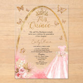 Blumenrosa Rosa Rosa Quinceanera Acryleinladungen (Vorderseite)