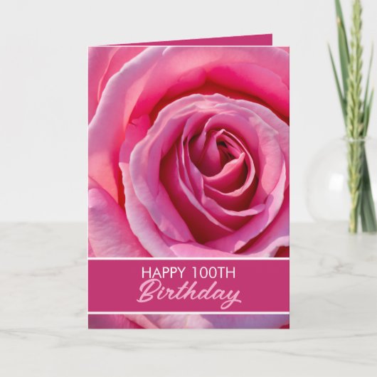 Blumenrosa Rose 100. Geburtstag Karte (Vorderseite)