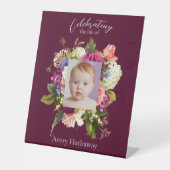 Blumenrosa Rose Foto Beerdigung Sockelschild (Vorderseite)