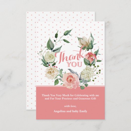 Blumenrosa Rose Girl Babydusche Geburtstag Dankeskarte (Vorne/Hinten)
