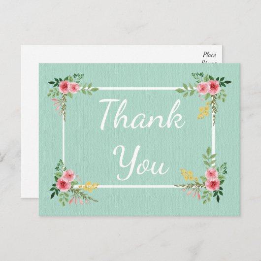 Blumenrosa Rose Vielen Dank Blume Minze Hochzeit Postkarte (Vorne/Hinten)