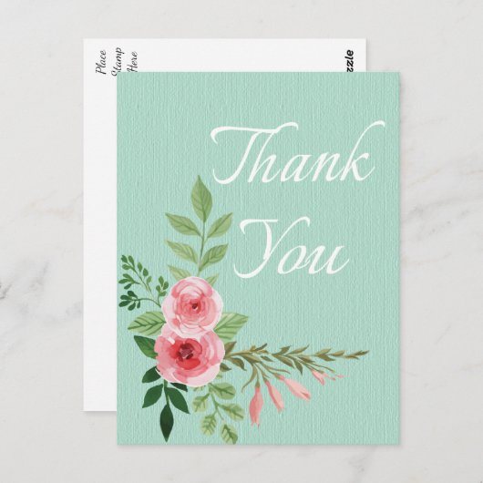 Blumenrosa Rose Vielen Dank Blume Minze Hochzeit Postkarte (Vorne/Hinten)