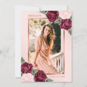Blumenrosa Roségold Burgunder Foto Abschluss Ankündigung