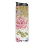 *~* Blumenrosa Rosen Blau Daisy Gold Glitzer Thermosbecher (Nach rechts gedreht)